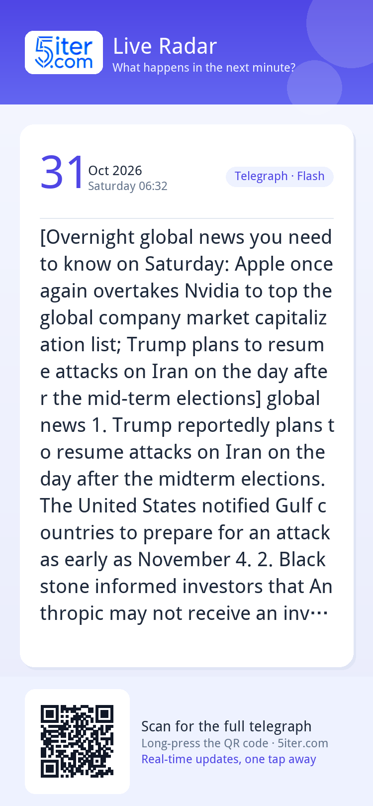 [Overnight global news you need to know on Saturday: Apple o