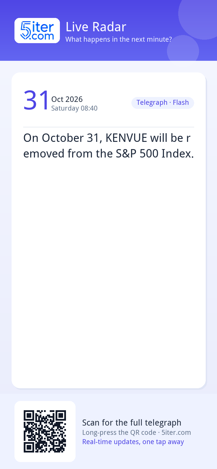 On October 31, KENVUE will be removed from the S&P 500 Index