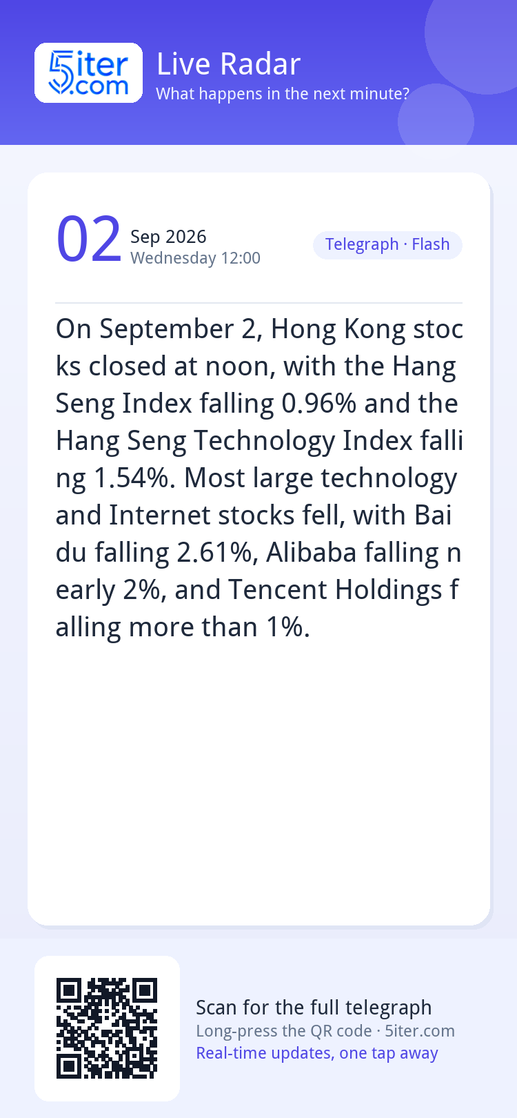 On September 2, Hong Kong stocks closed at noon, with the Ha
