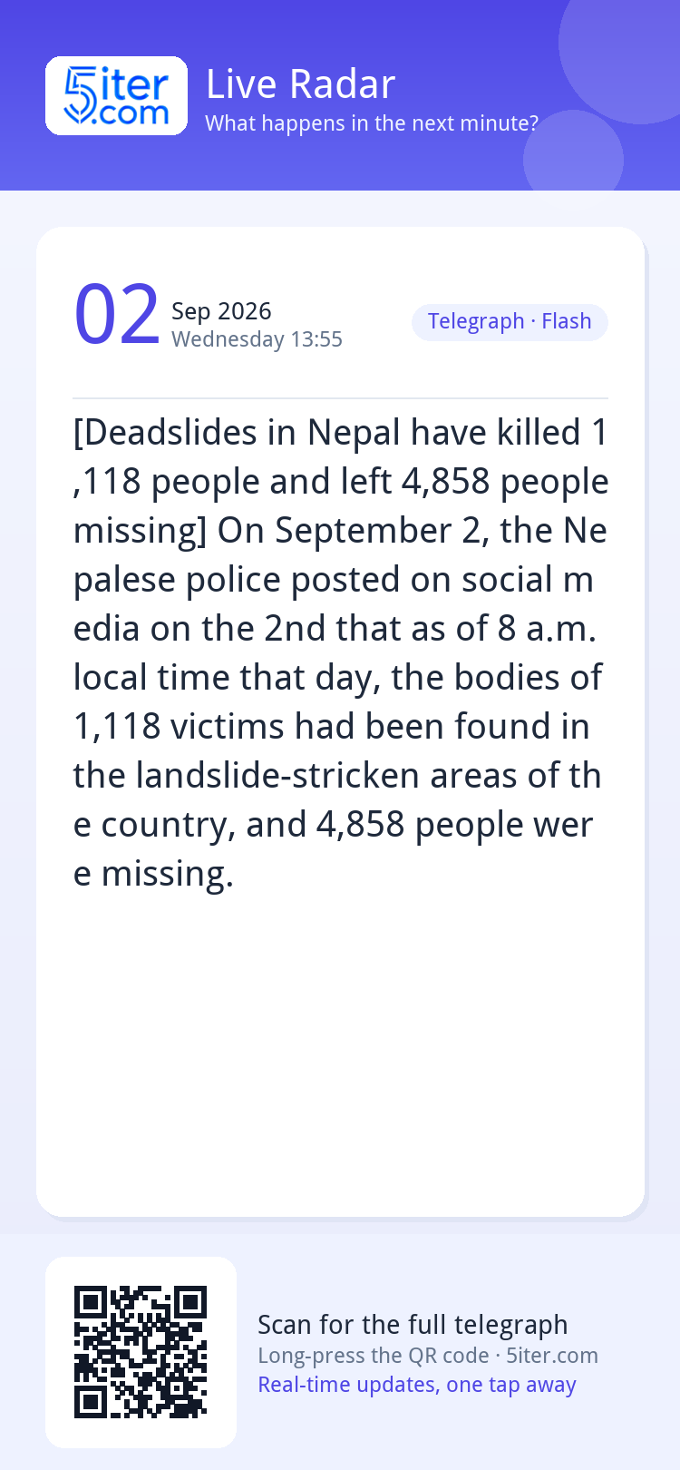 [Deadslides in Nepal have killed 1,118 people and left 4,858