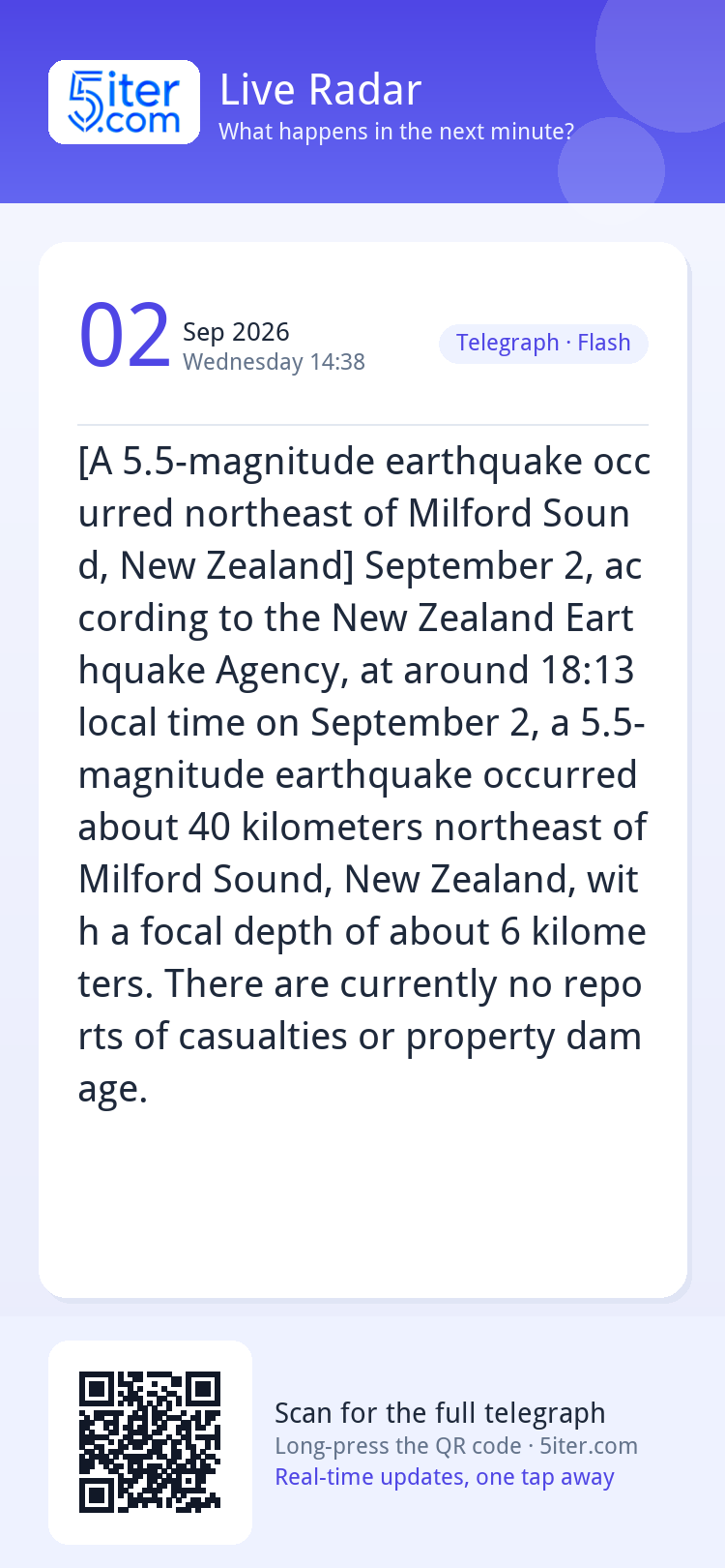 [A 5.5-magnitude earthquake occurred northeast of Milford So