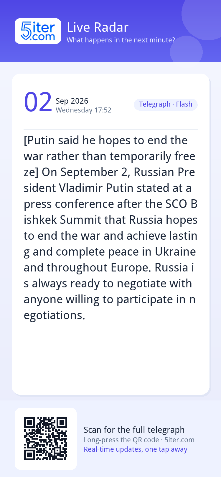 [Putin said he hopes to end the war rather than temporarily 