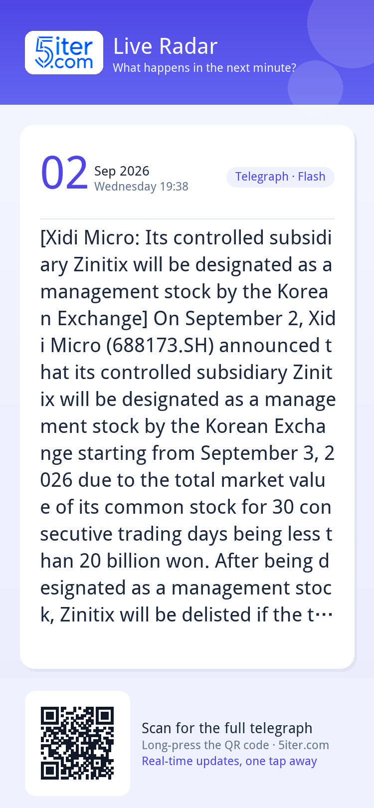 [Xidi Micro: Its controlled subsidiary Zinitix will be desig