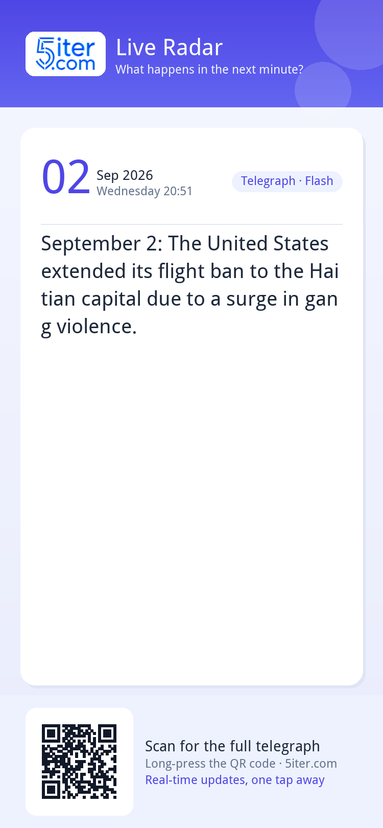 September 2: The United States extended its flight ban to th