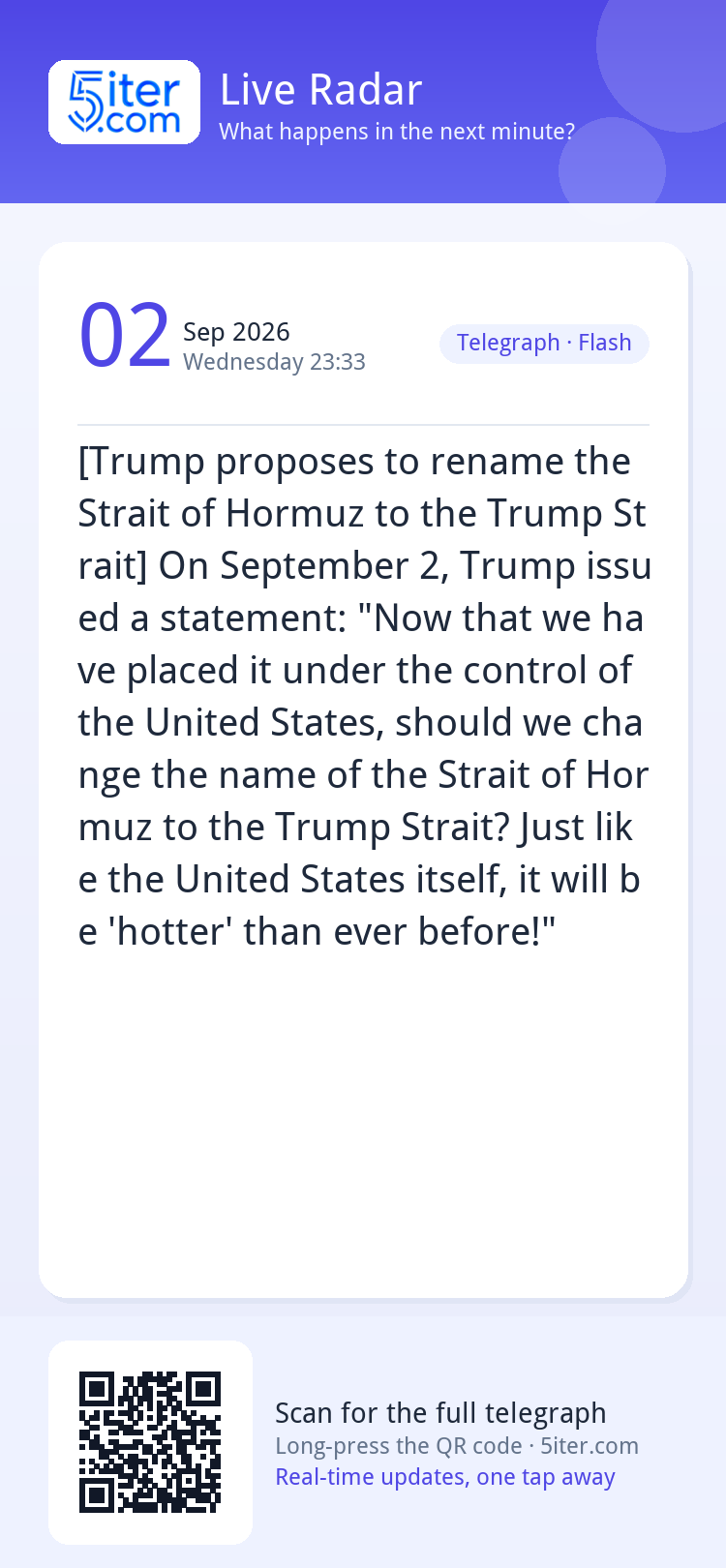 [Trump proposes to rename the Strait of Hormuz to the Trump 