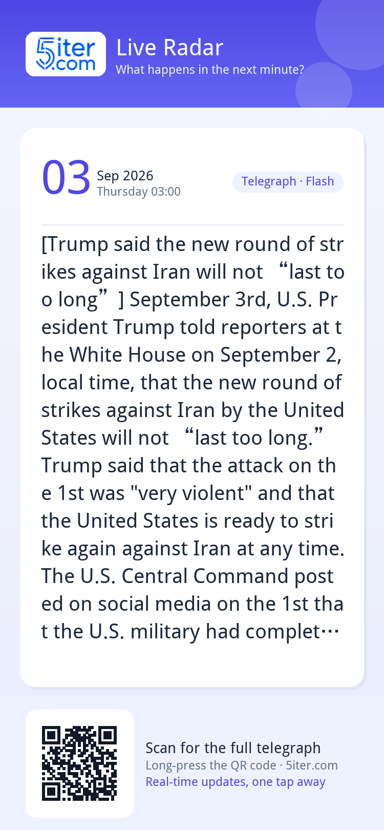 [Trump said the new round of strikes against Iran will not “