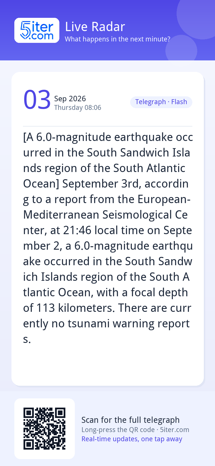 [A 6.0-magnitude earthquake occurred in the South Sandwich I