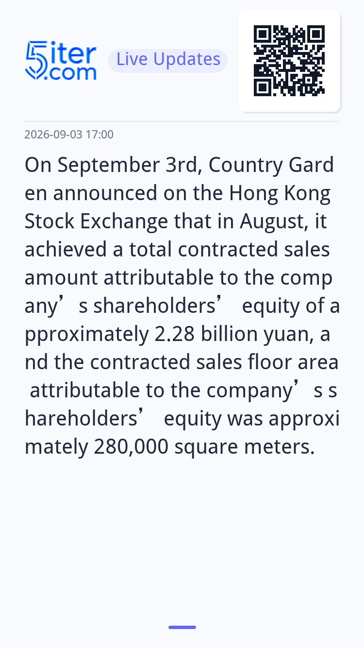 On September 3rd, Country Garden announced on the Hong Kong 