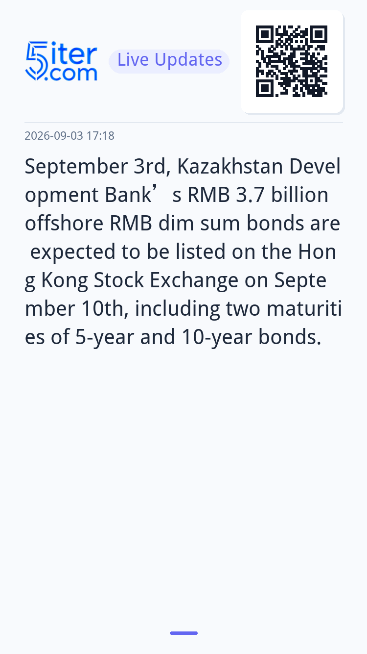 September 3rd, Kazakhstan Development Bank’s RMB 3.7 billion