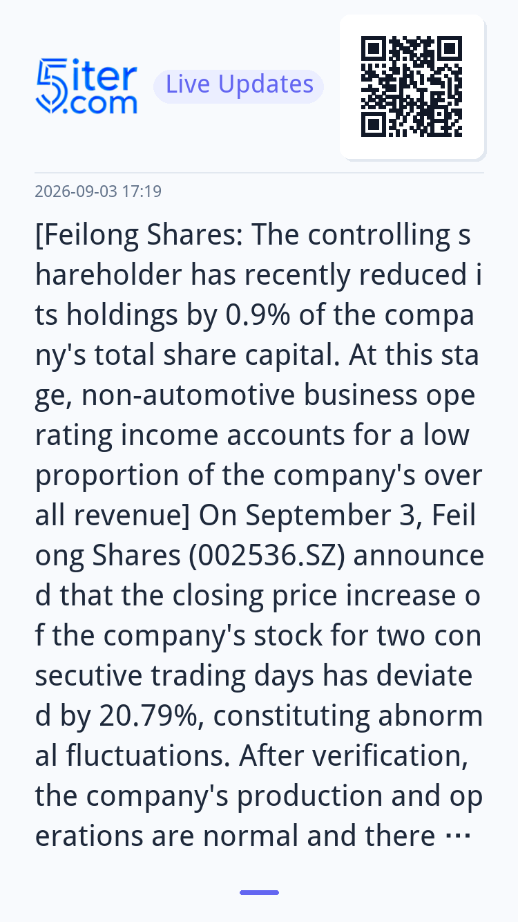 [Feilong Shares: The controlling shareholder has recently re