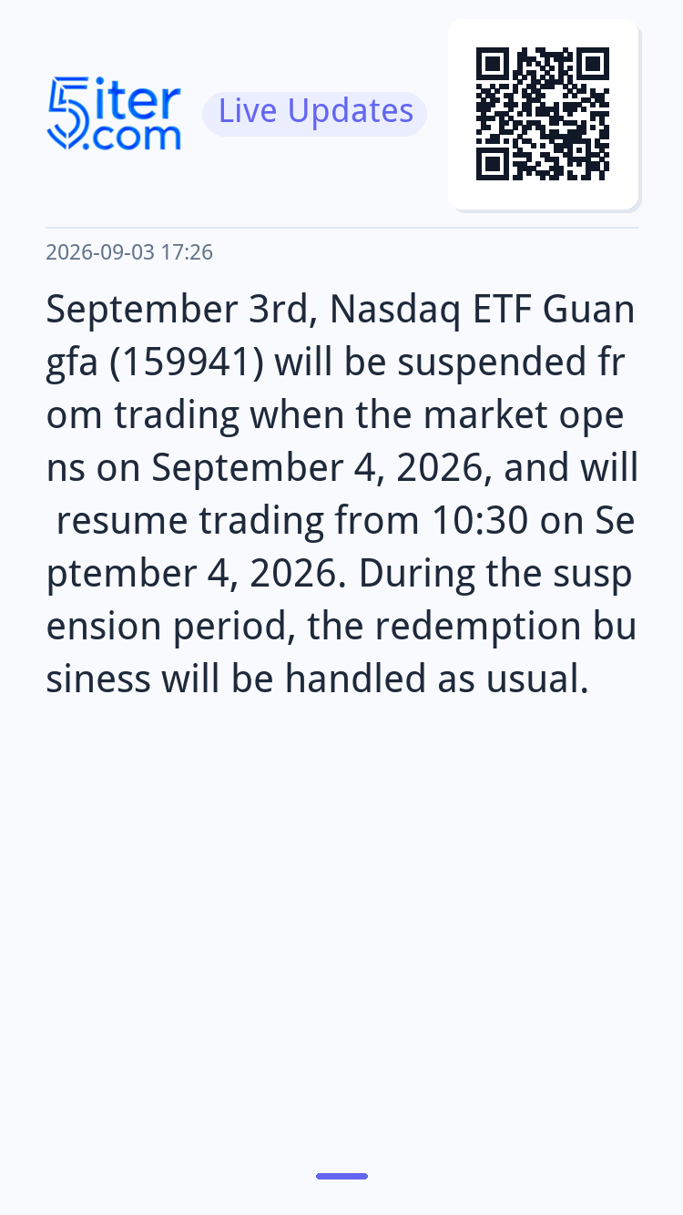 September 3rd, Nasdaq ETF Guangfa (159941) will be suspended
