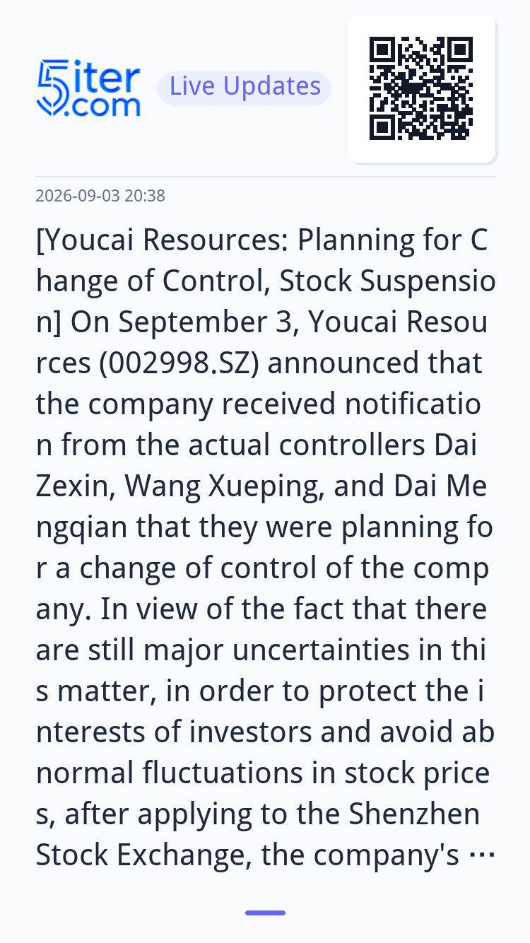 [Youcai Resources: Planning for Change of Control, Stock Sus