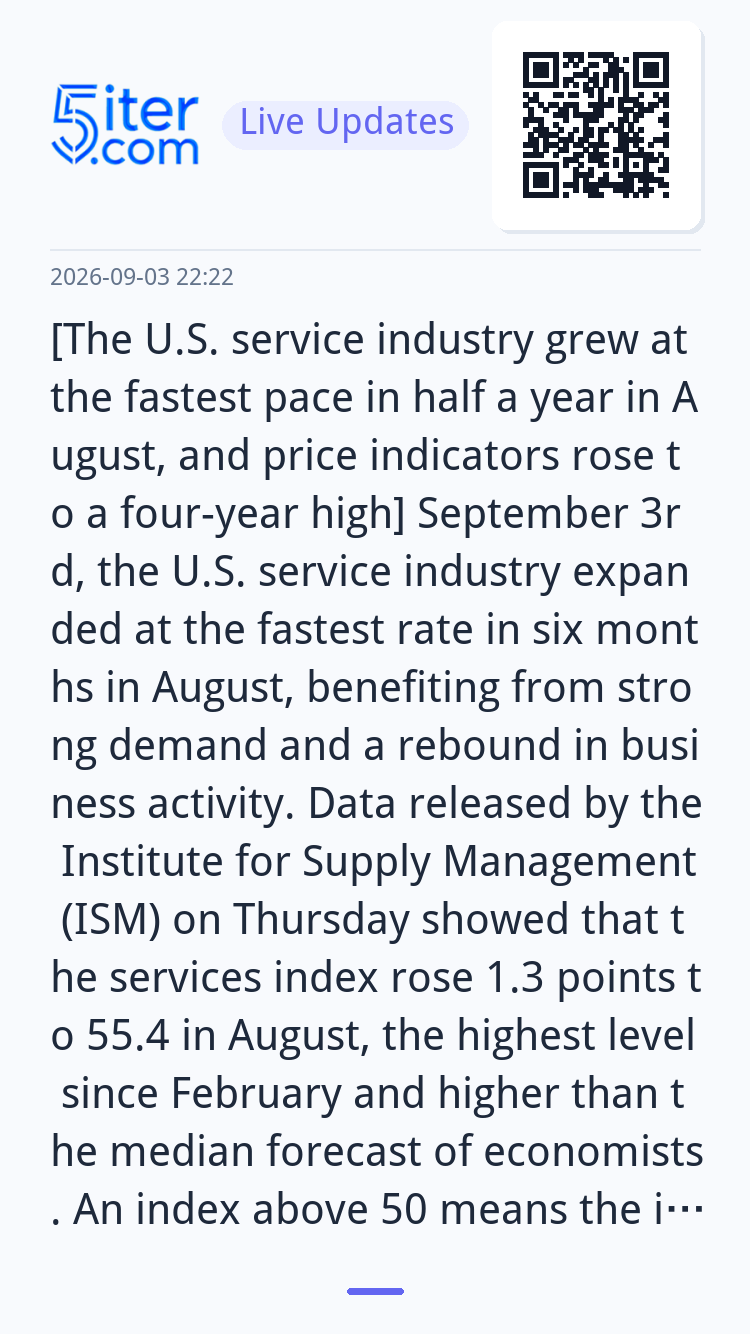 [The U.S. service industry grew at the fastest pace in half 