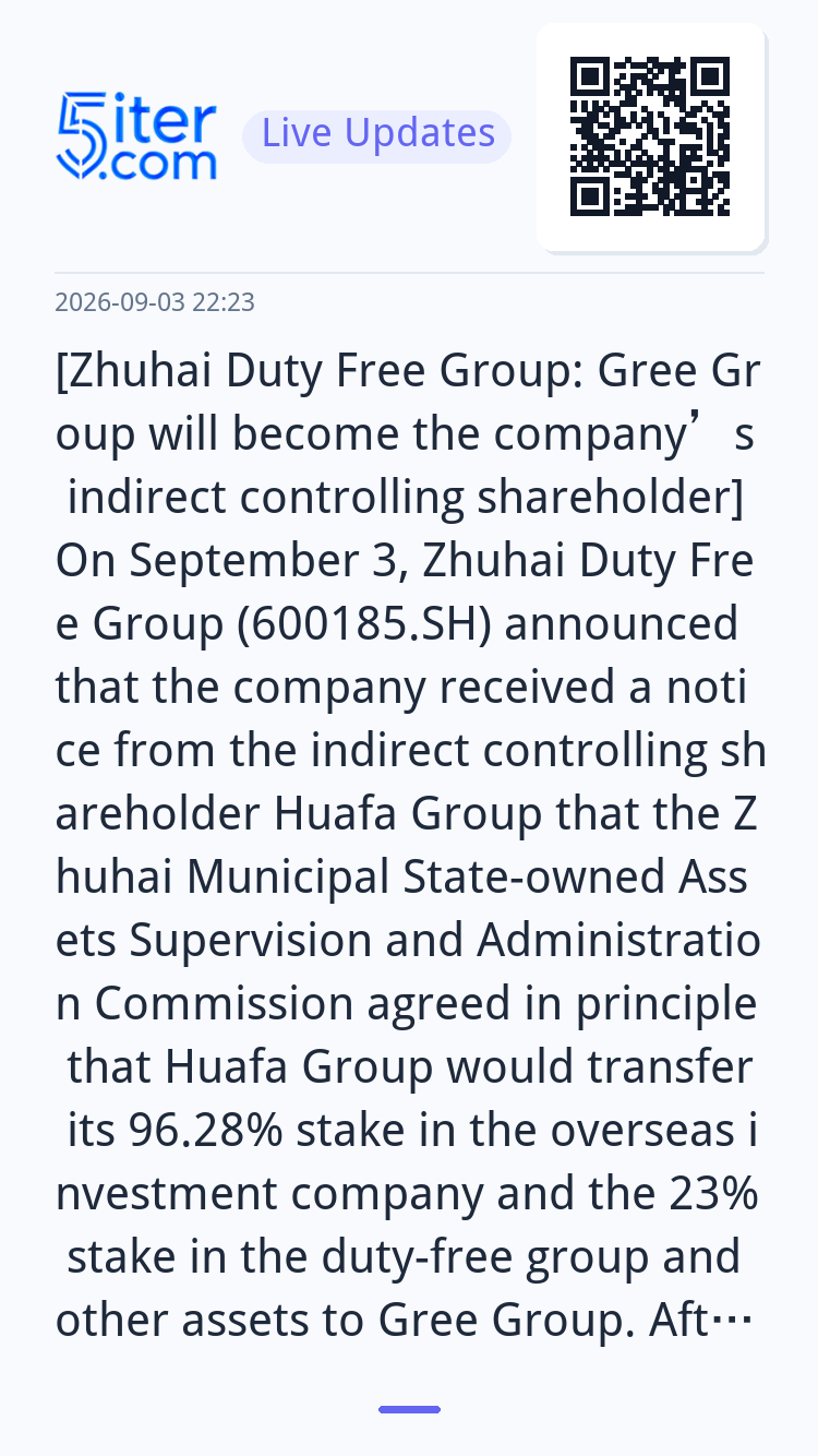 [Zhuhai Duty Free Group: Gree Group will become the company’