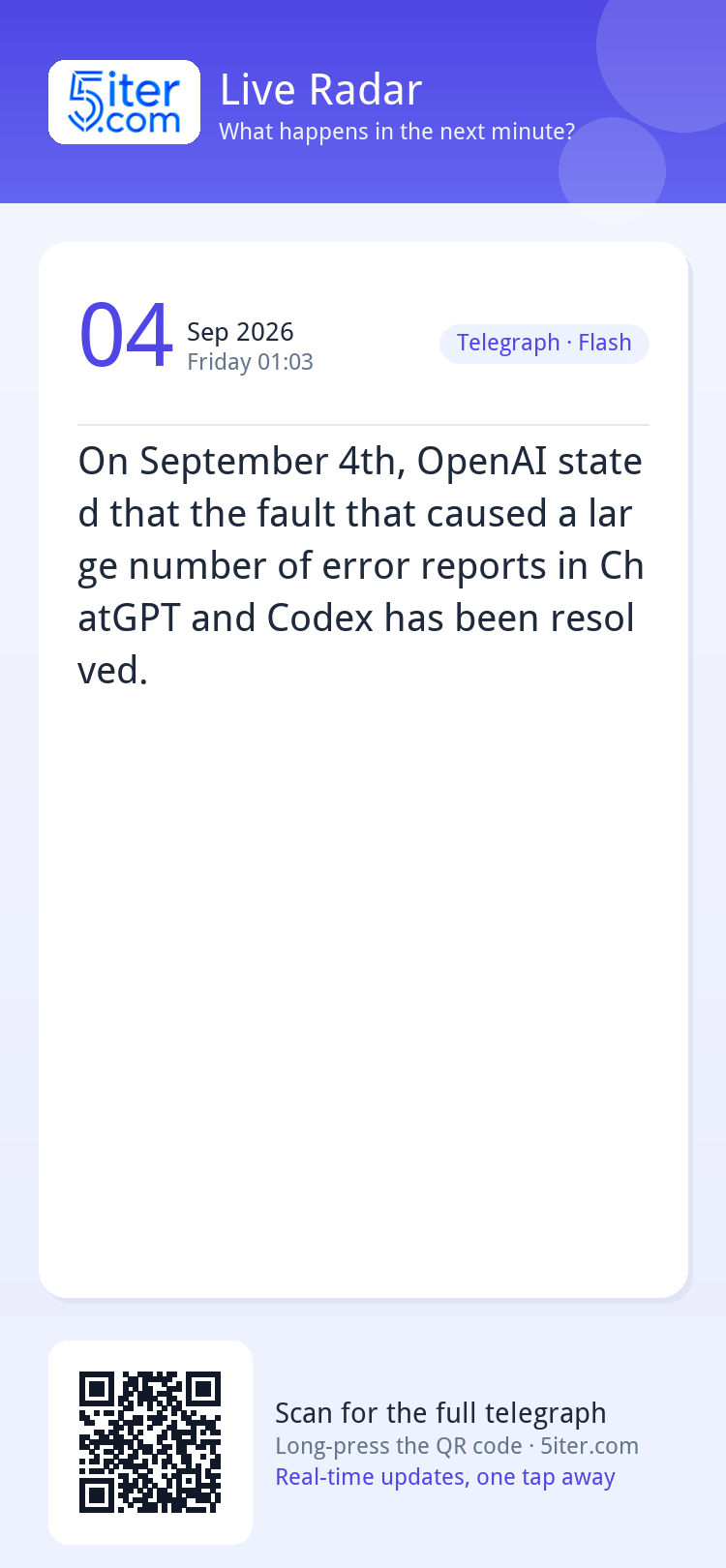On September 4th, OpenAI stated that the fault that caused a