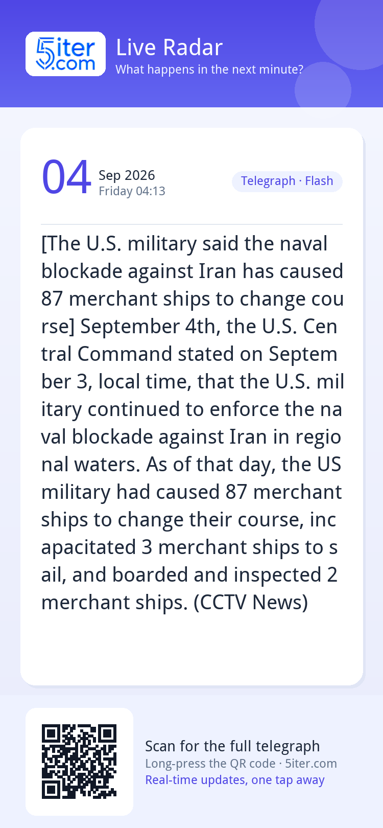 [The U.S. military said the naval blockade against Iran has 