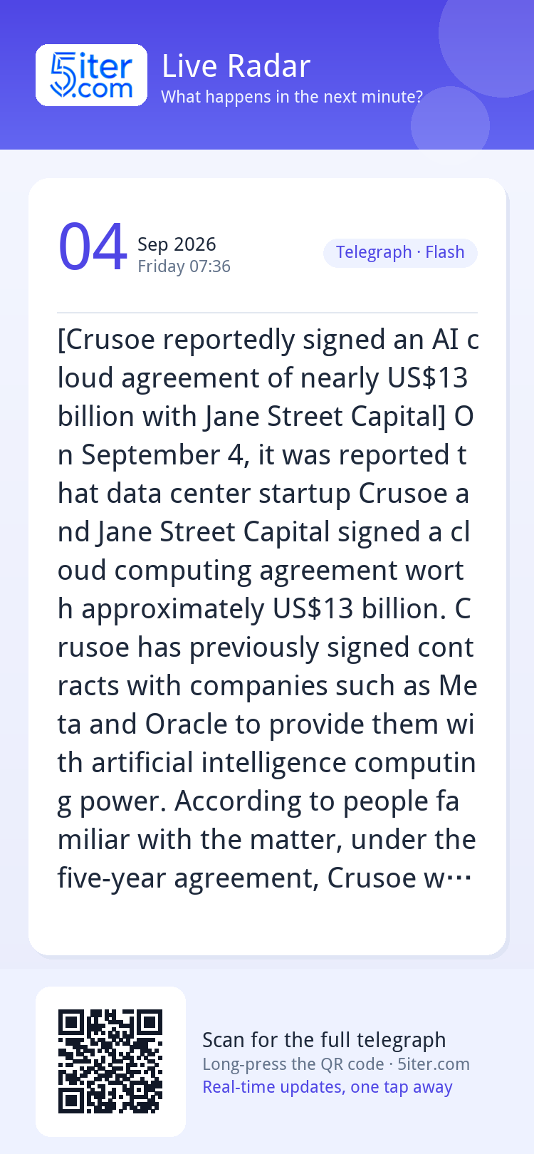 [Crusoe reportedly signed an AI cloud agreement of nearly US