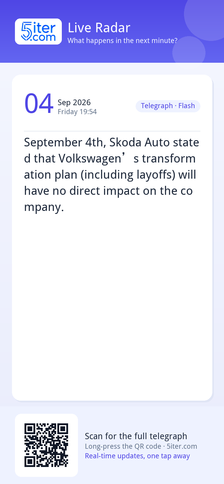September 4th, Skoda Auto stated that Volkswagen’s transform