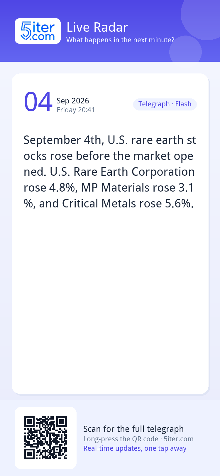 September 4th, U.S. rare earth stocks rose before the market