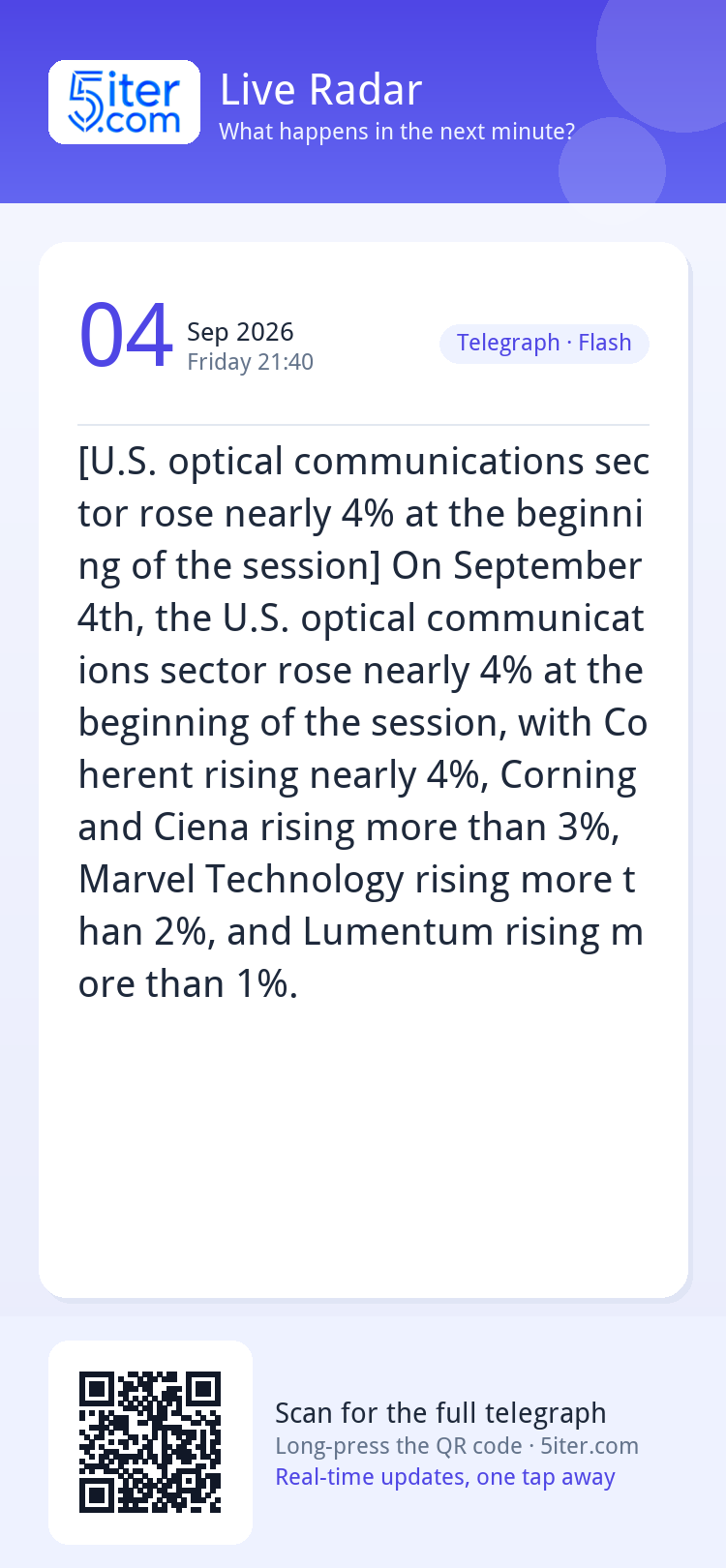 [U.S. optical communications sector rose nearly 4% at the be