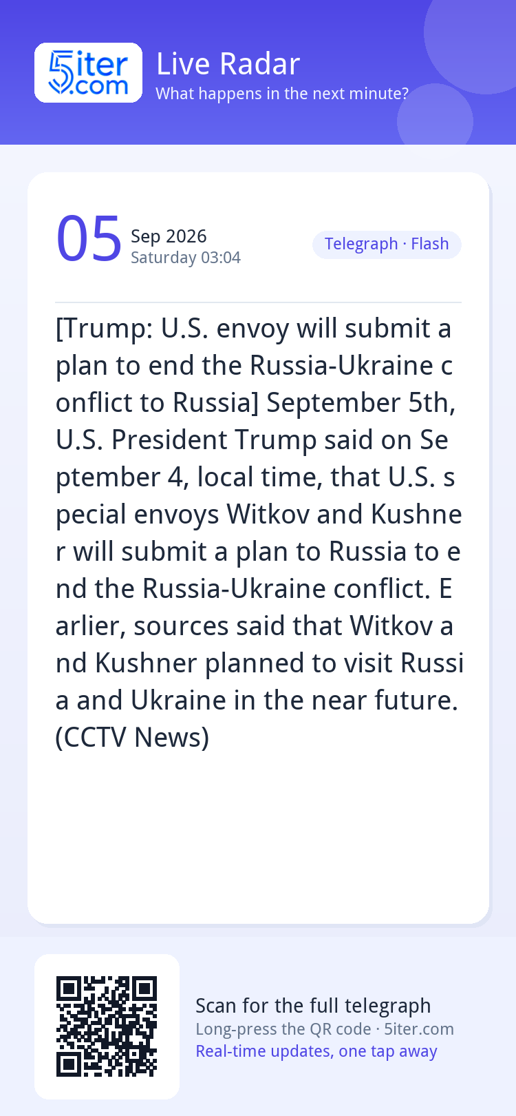 [Trump: U.S. envoy will submit a plan to end the Russia-Ukra