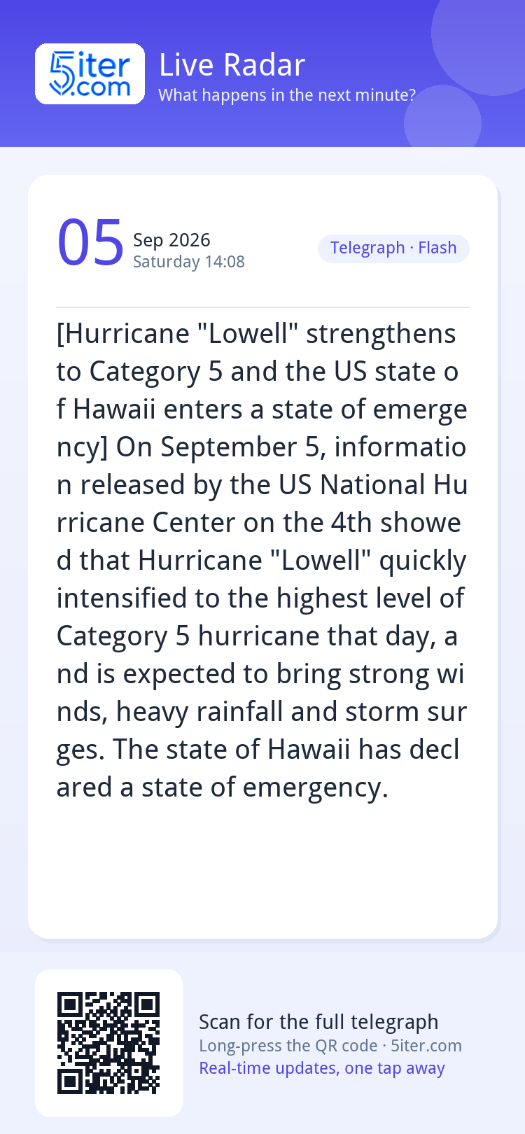 [Hurricane "Lowell" strengthens to Category 5 and the US sta
