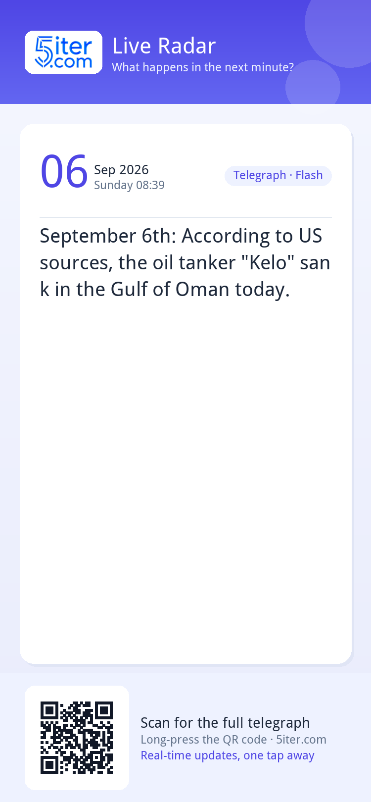 September 6th: According to US sources, the oil tanker "Kelo