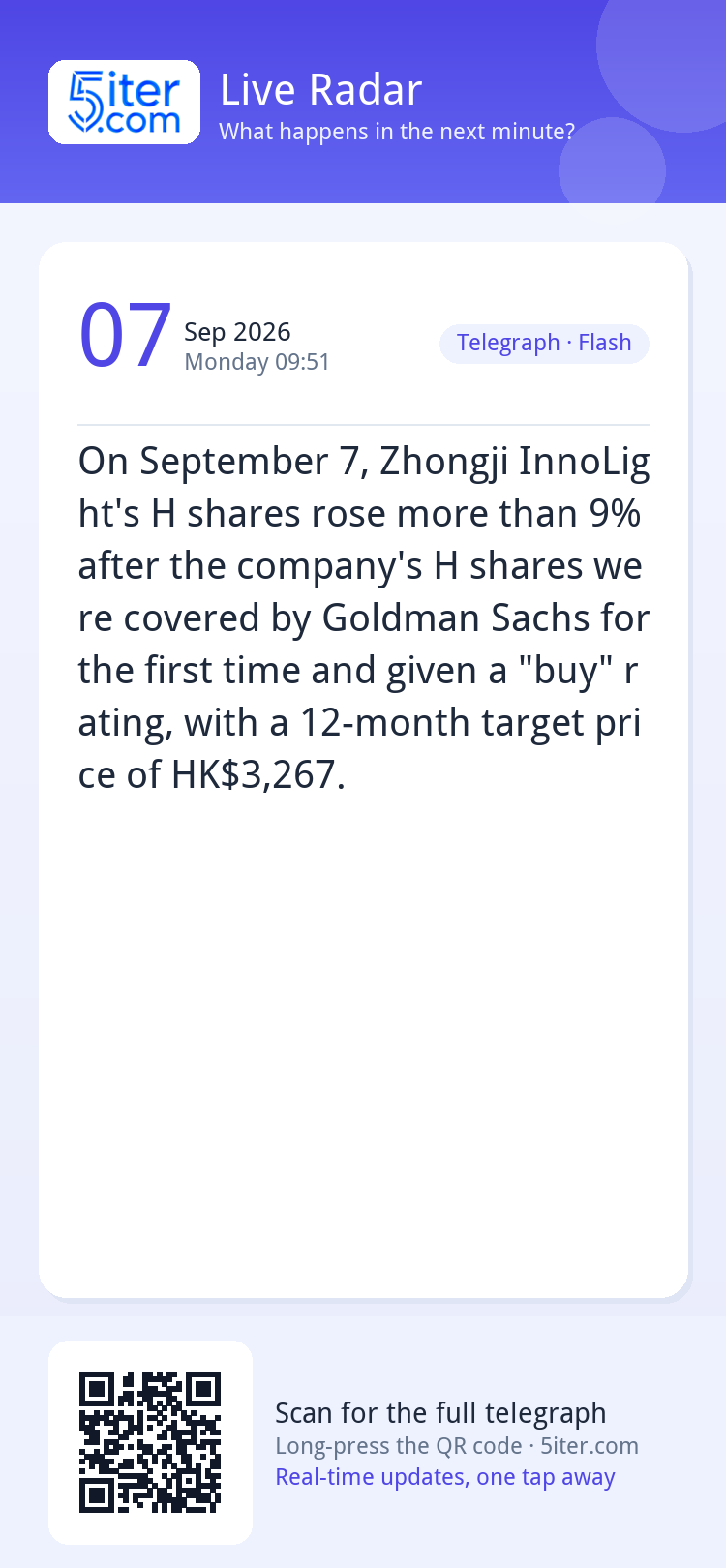On September 7, Zhongji InnoLight's H shares rose more than 