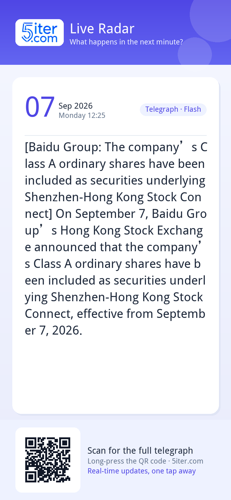 [Baidu Group: The company’s Class A ordinary shares have bee