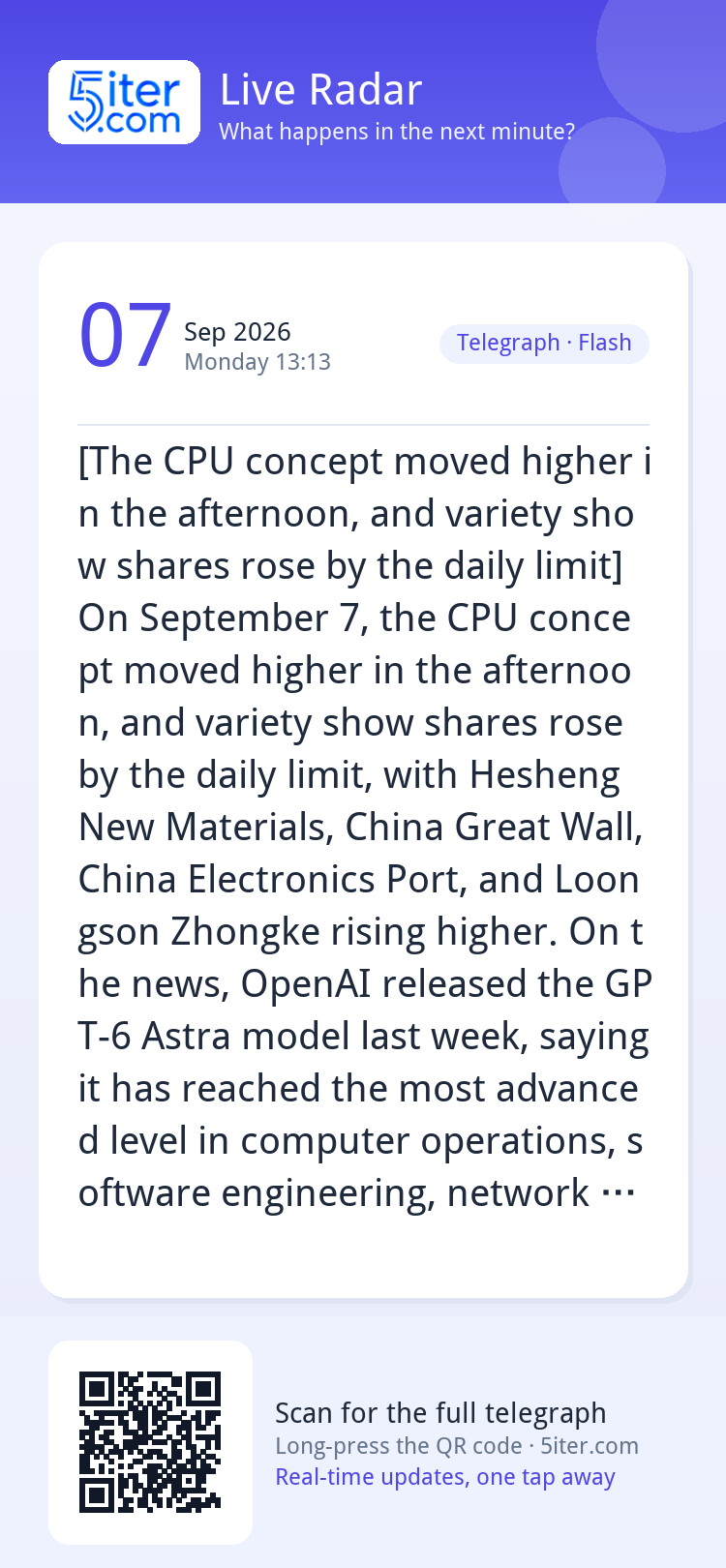 [The CPU concept moved higher in the afternoon, and variety 
