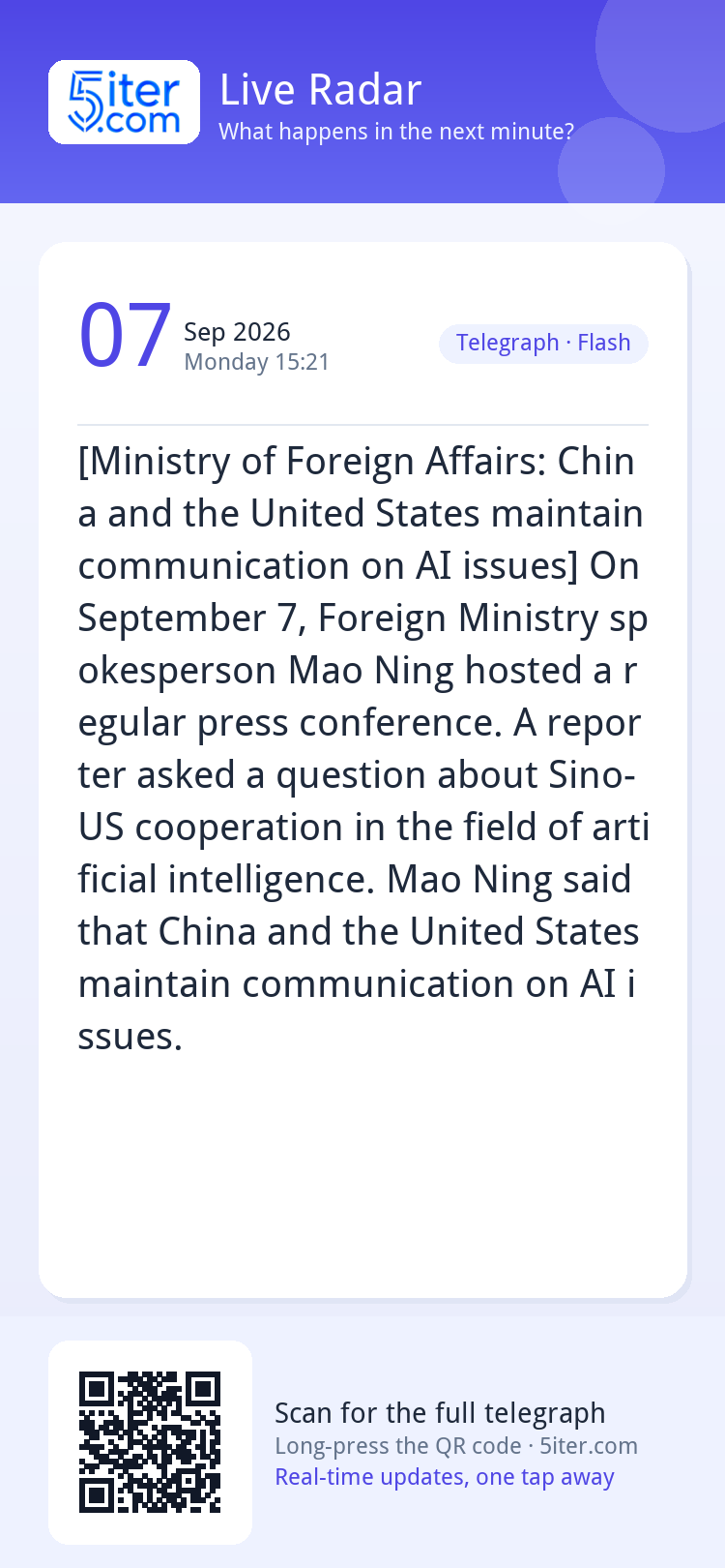 [Ministry of Foreign Affairs: China and the United States ma