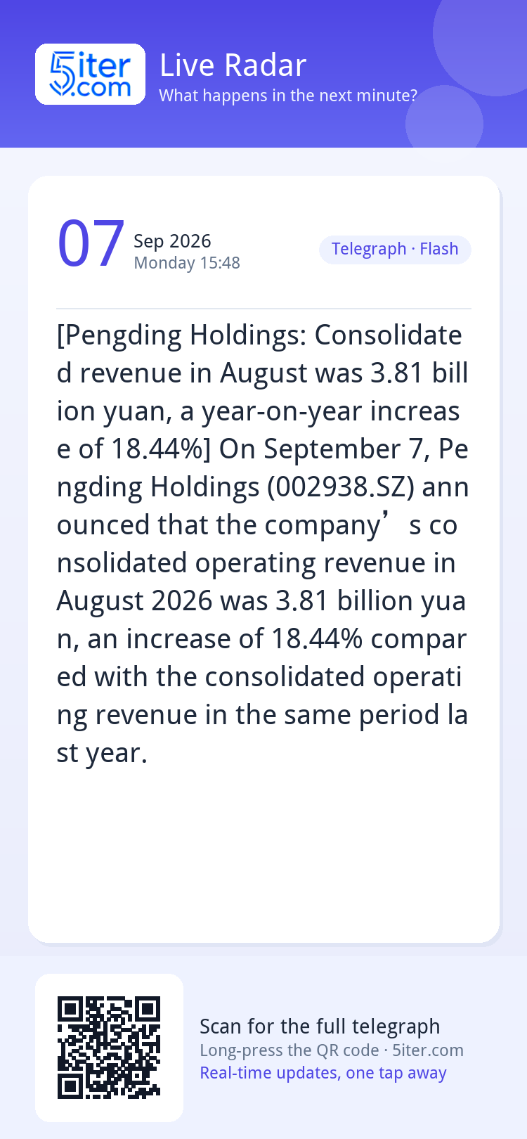 [Pengding Holdings: Consolidated revenue in August was 3.81 