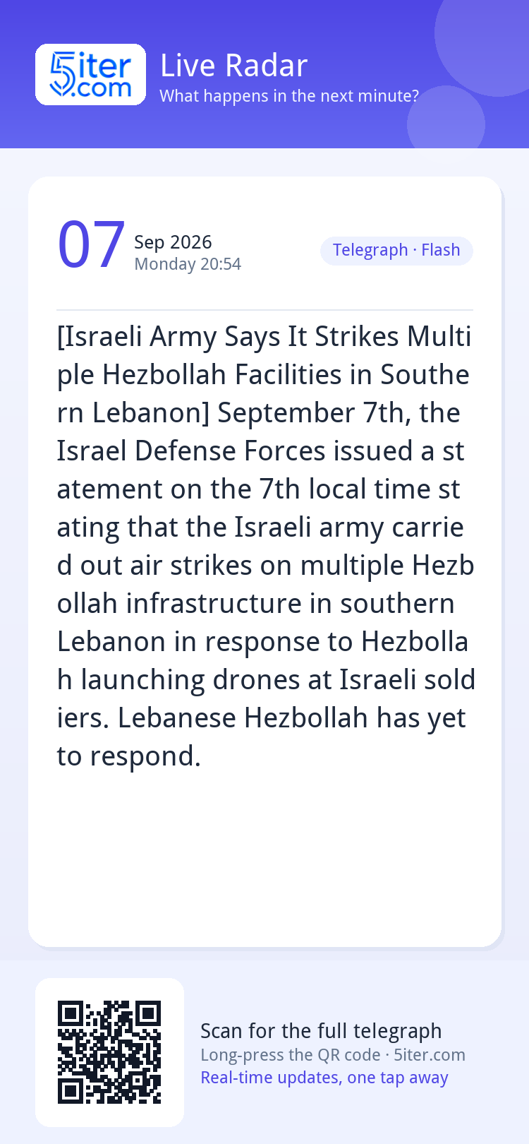 [Israeli Army Says It Strikes Multiple Hezbollah Facilities 