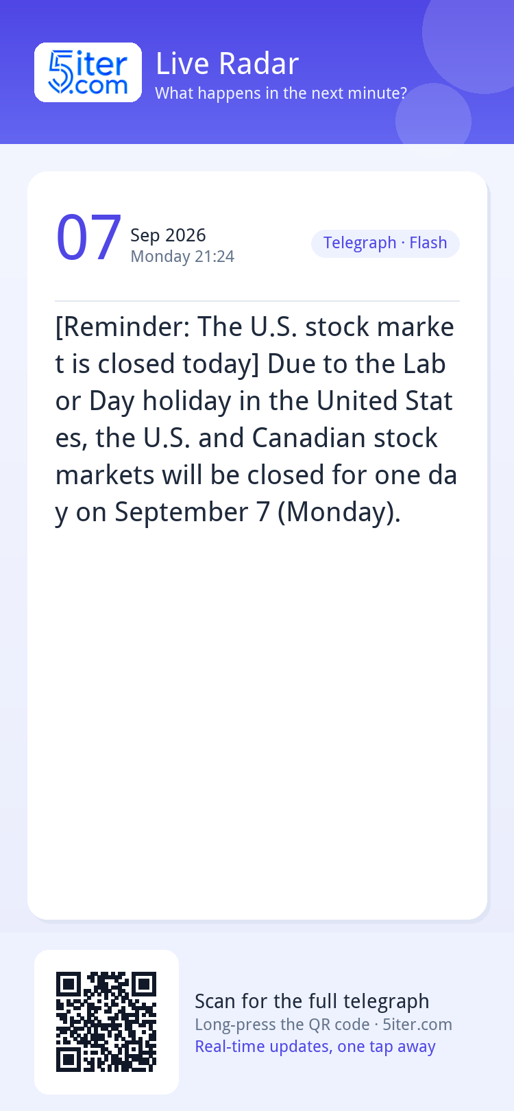 [Reminder: The U.S. stock market is closed today] Due to the