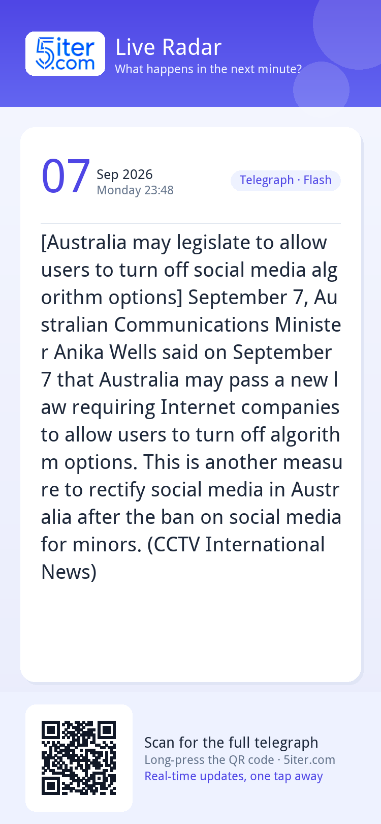 [Australia may legislate to allow users to turn off social m