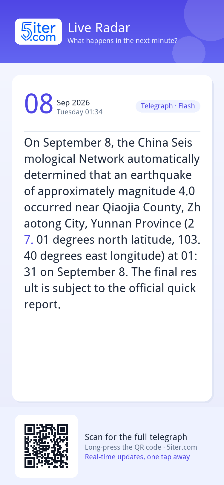 On September 8, the China Seismological Network automaticall