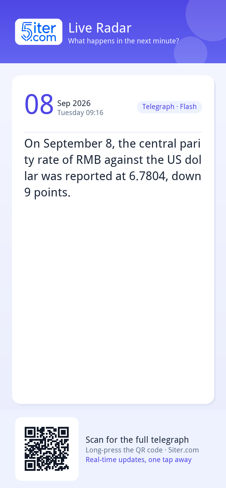 On September 8, the central parity rate of RMB against the U