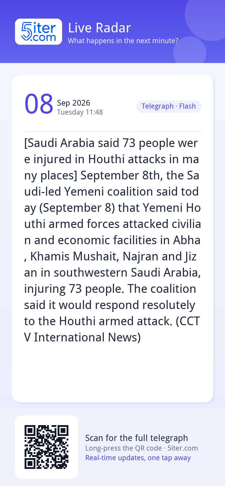 [Saudi Arabia said 73 people were injured in Houthi attacks 