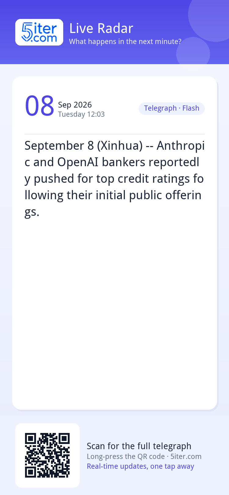 September 8 (Xinhua) -- Anthropic and OpenAI bankers reporte