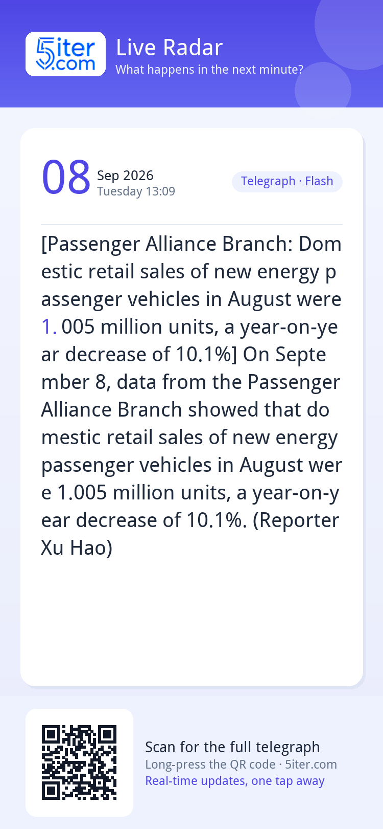 [Passenger Alliance Branch: Domestic retail sales of new ene