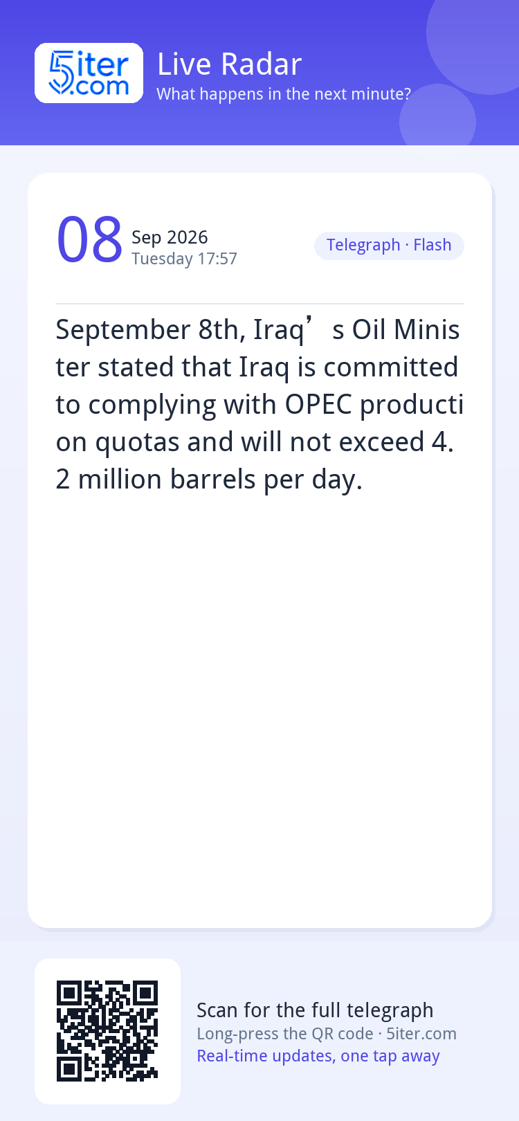 September 8th, Iraq’s Oil Minister stated that Iraq is commi
