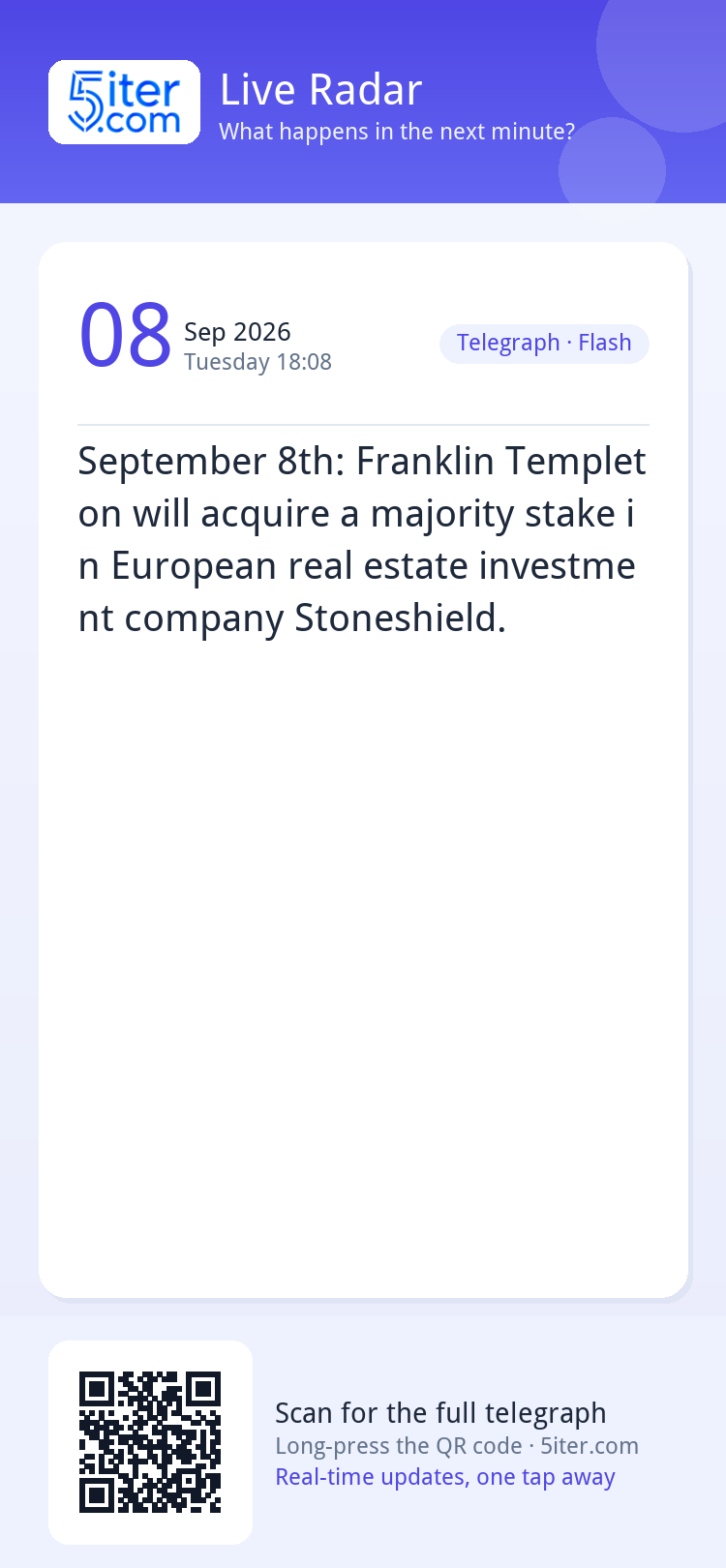 September 8th: Franklin Templeton will acquire a majority st