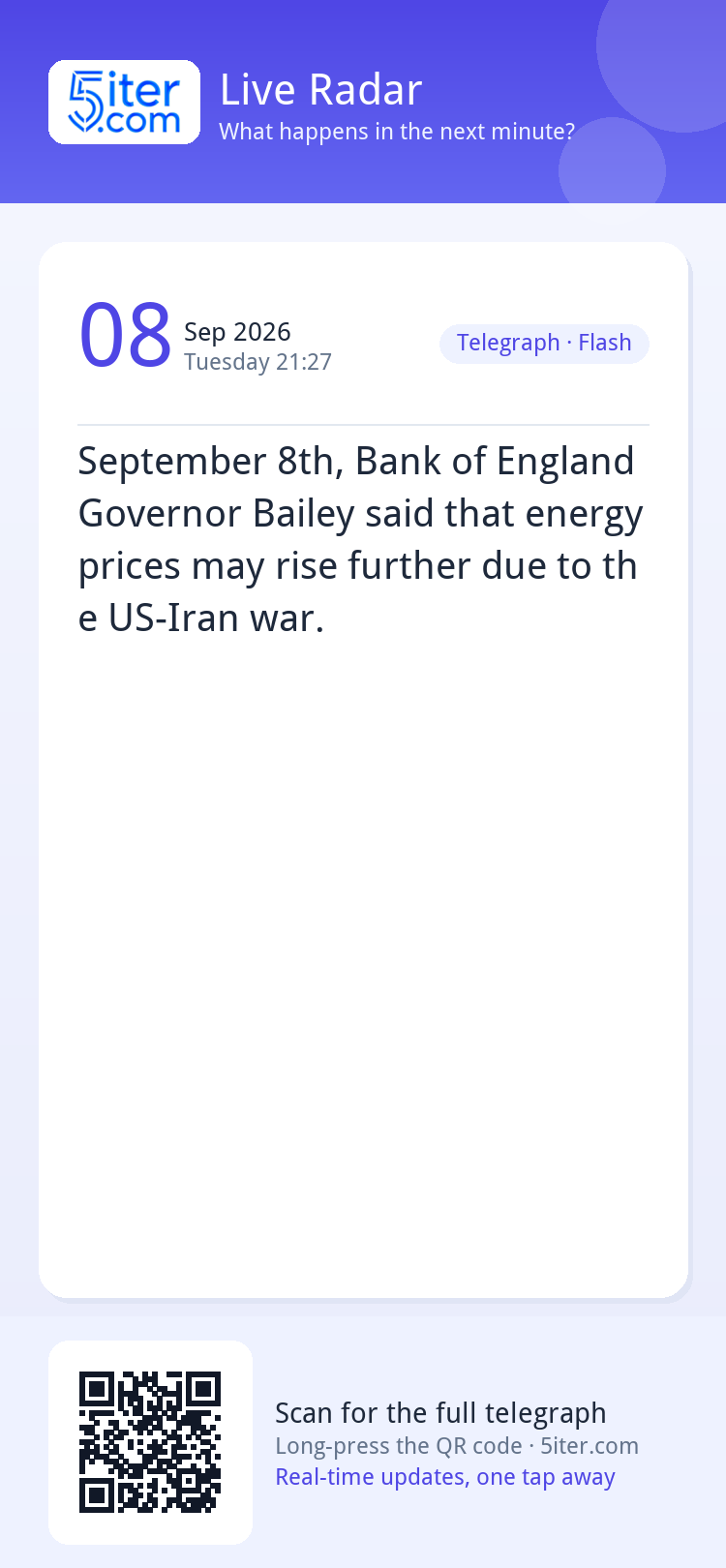 September 8th, Bank of England Governor Bailey said that ene