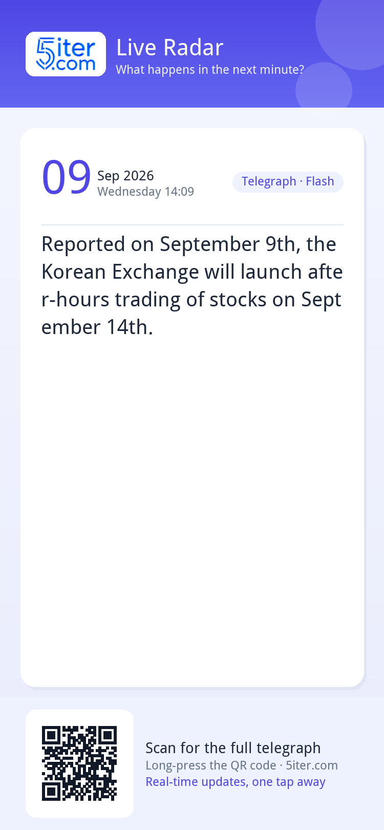 Reported on September 9th, the Korean Exchange will launch a