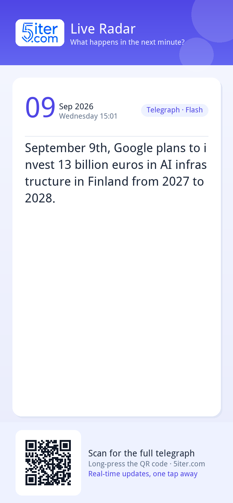 September 9th, Google plans to invest 13 billion euros in AI