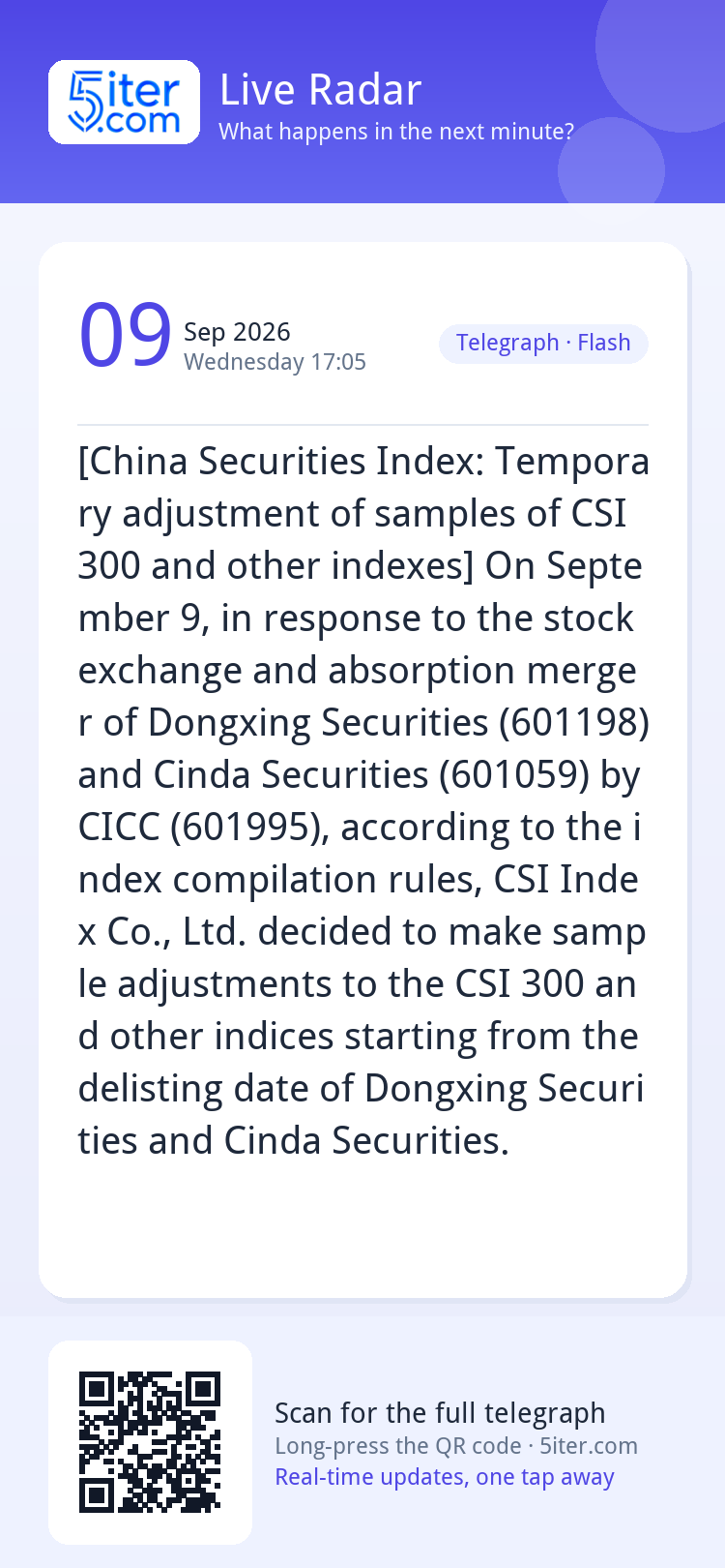 [China Securities Index: Temporary adjustment of samples of 