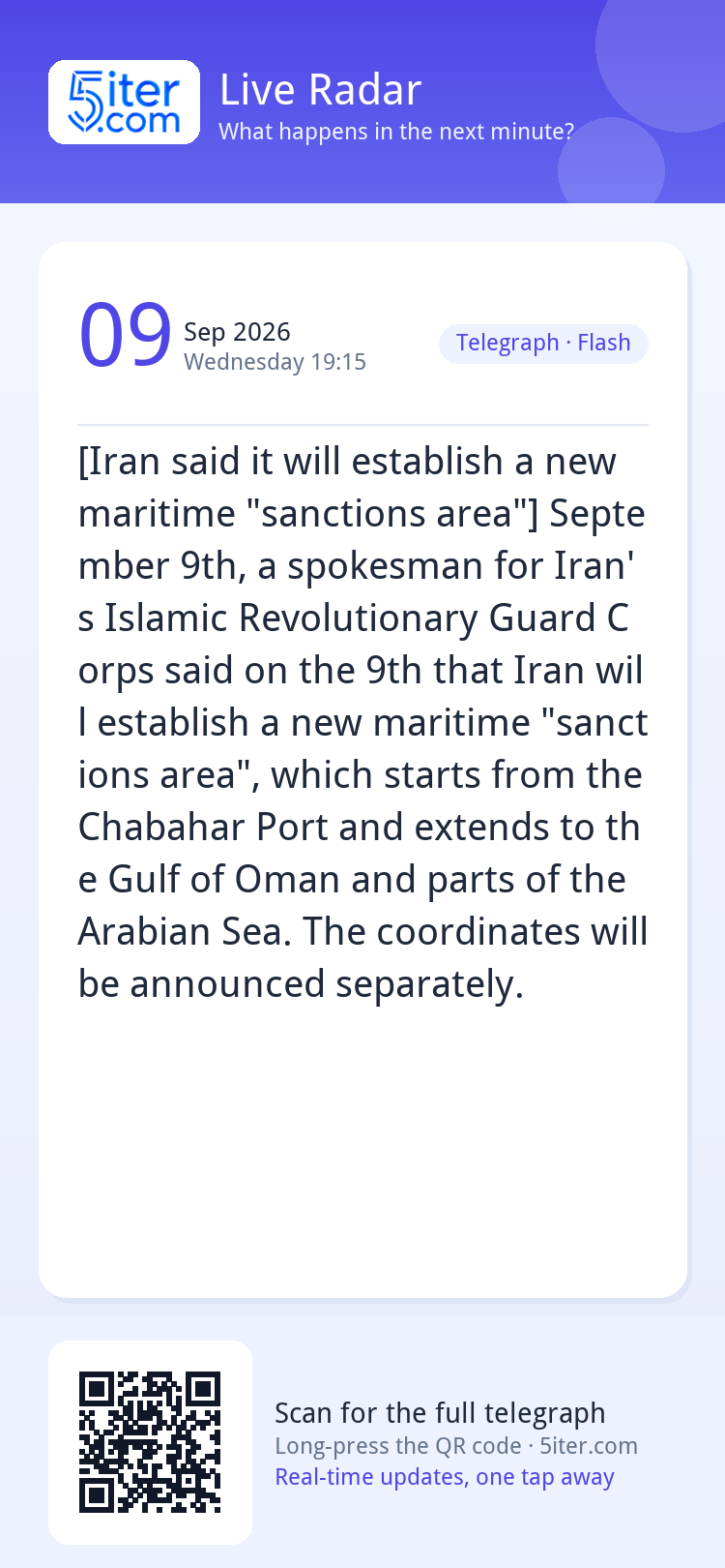 [Iran said it will establish a new maritime "sanctions area"
