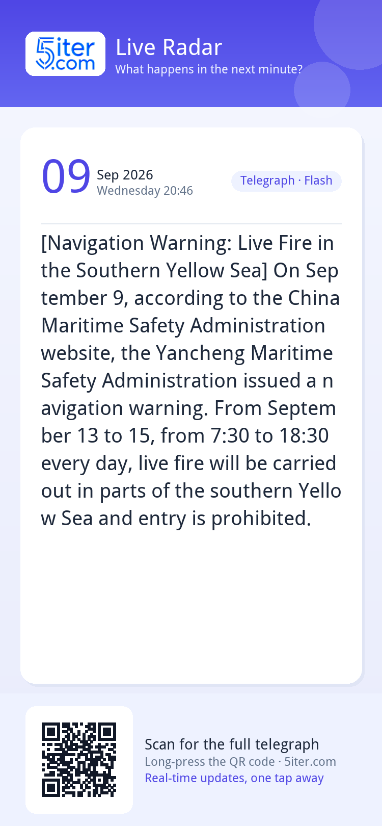 [Navigation Warning: Live Fire in the Southern Yellow Sea] O
