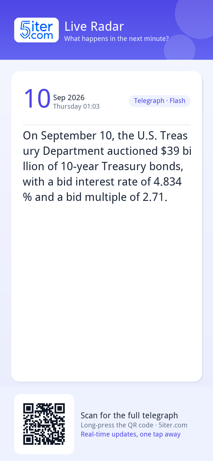 On September 10, the U.S. Treasury Department auctioned $39 