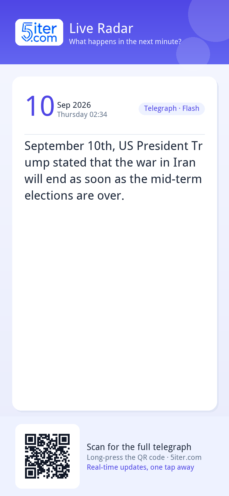 September 10th, US President Trump stated that the war in Ir